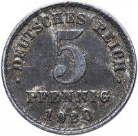 купить Германия 5 пфеннигов (pfennig) 1920 J