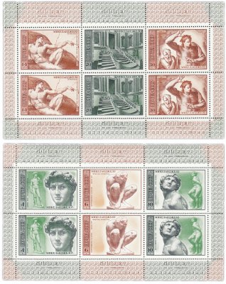 купить Полная серия 1975 "500 лет со дня рождения Микеланджело Буонарроти (1475-1564)" (2 малых листа из 6 марок)