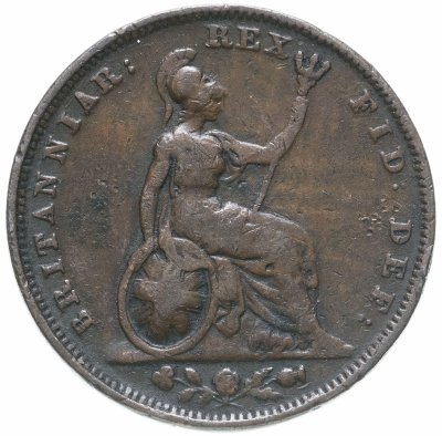 купить Великобритания 1 фартинг (farthing) 1826, дата на аверсе под головой, Георг IV