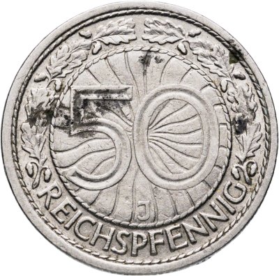 купить Германия 50 рейхспфеннигов (reichspfennig) 1927, знак монетного двора "J" — Гамбург