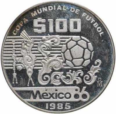 купить Мексика 100 песо (pesos) 1985 Чемпионат мира по футболу 1986 - Узоры и мяч