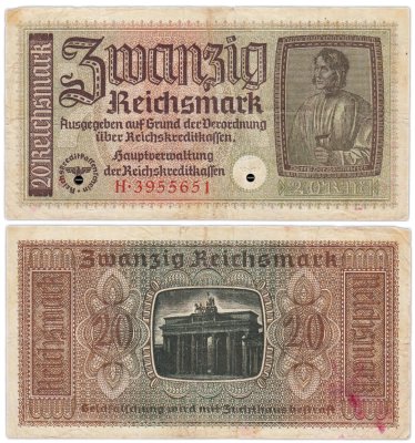 купить Германия 20 рейхсмарок 1940-1945 Немецкие оккупационные территории