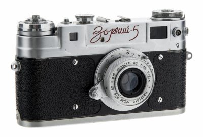купить Фотоаппарат "Зоркий-5" с объективом "Индустар-50" в оригинальном кофре, металл, пластик, стекло, кожа, Красногорский механический завод, СССР, 1958 г.