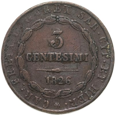 купить Сардиния 3 чентезимо 1826