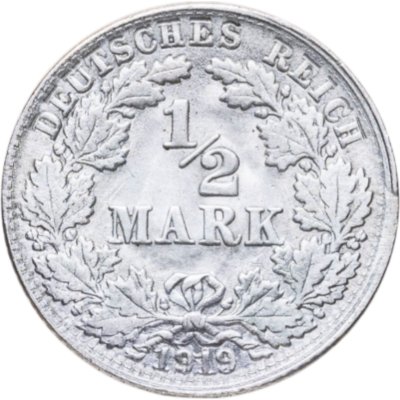 купить Германия 1/2 марки (mark) 1919 знак монетного двора: "D" - Мюнхен