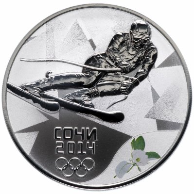 купить 3 рубля 2014 СПМД Proof "XXII Зимняя Олимпиада в Сочи - Горные лыжи"