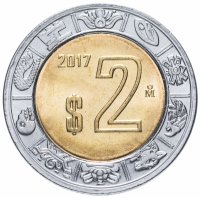 Купить Мексика 2 песо (pesos) 2017