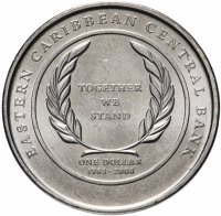 Купить Восточные Карибы 1 доллар (dollar) 2008 года "25 лет Восточно-Карибскому Центральному банку"