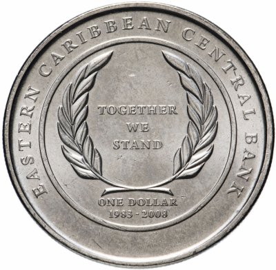 купить Восточные Карибы 1 доллар (dollar) 2008 года "25 лет Восточно-Карибскому Центральному банку"