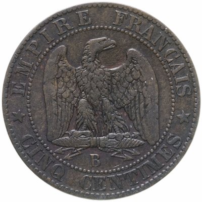купить Франция 5 сантимов (centimes) 1855 B знак монетного двора: "B" - Руан