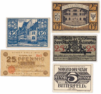 купить Германия (разные земли) набор из 5 нотгельдов 1918-1921
