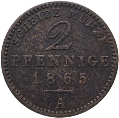 купить Германия, Герцогство Саксен-Мейнинген 2 пфеннига (pfennig) 1865