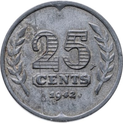 купить Нидерланды 25 центов (cents) 1942 Лодка на аверсе /Цинк/