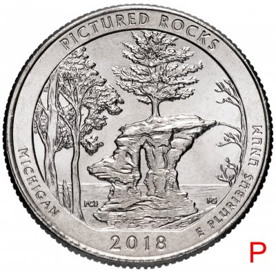 купить США 1/4 доллара (25 центов, квотер) 2018 P — "Национальные озёрные побережья живописных камней" (41-й парк)
