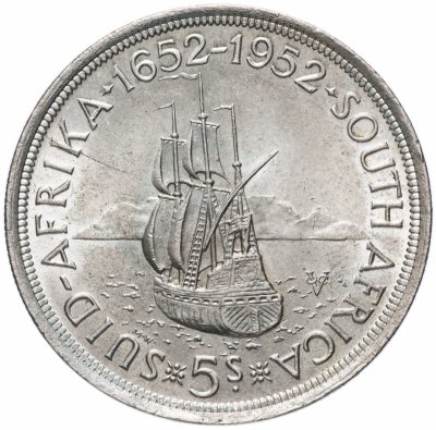 купить Южная Африка 5 шиллингов 1952 "300 лет основанию Кейптауна"