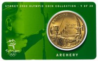 Купить Австралия 5 долларов (dollars) 2000 "Олимпийские игры в Сиднее - Стрельба из лука" (в коинкарте)