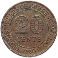 купить Малайя 20 центов (cents) 1950