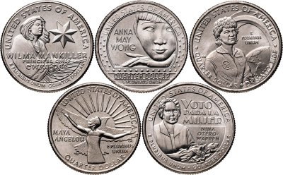 купить США набор из 5-ти монет 1/4 доллара (25 центов, квотер) 2022 P Американские женщины