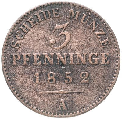 купить Германия, Пруссия 3 пфеннига 1852