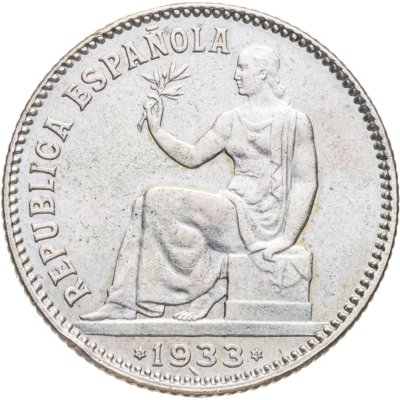 купить Испания 1 песета (peseta) 1933, 34 внутри звезд