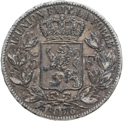 купить Бельгия 5 франков 1876