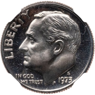купить США 10 центов (one dime) 1973 S "Roosevelt Dime" в слабе DNC PF69