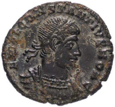 купить Римская Империя Констанций II 324–361 гг фоллис (реверс: два воина стоят лицом друг к другу, между ними два штандарта)