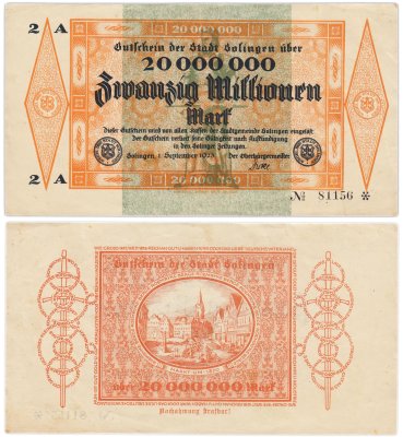 купить Германия Золинген Solingen 20 миллионов марок 20000000 1923 года Серия 2А