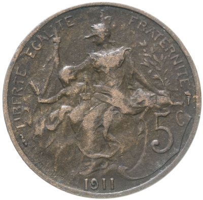 купить Франция 5 сантимов (centimes) 1911