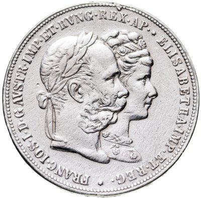купить Австрия 2 гульдена - 2 флорина 1879 серебряная свадьба Франца-Иосифа и Елизаветы Баварской