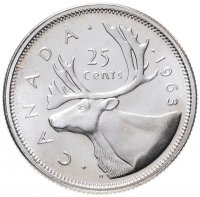 Купить Канада 25 центов (cents) 1963