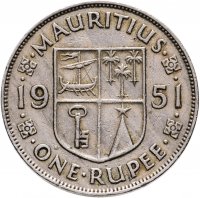 купить Маврикий Британский 1 рупия (rupee) 1951 Георг VI, с жёлобом на гурте
