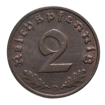 купить Германия (Третий рейх) 2 рейхспфеннига (reichspfennig) "D" 1938