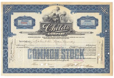 купить Акция США Childs Company 1925-1927 гг.
