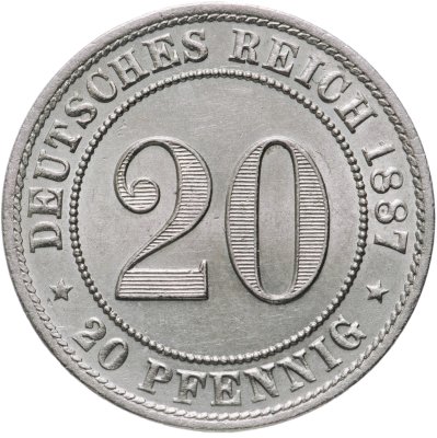 купить Германия 20 пфеннигов (pfennig) 1887 Знак монетного двора: "F" - Штутгарт