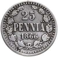 Купить 25 пенни 1866 S, монета для Финляндии