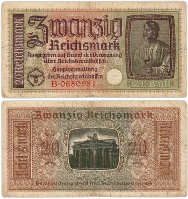 купить Германия, Третий рейх 20 рейхсмарок (reichsmark) 1940-1945 Немецкие оккупационные территории