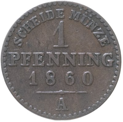купить Германия, Пруссия 1 пфенниг 1860