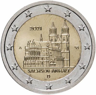 купить Германия 2 евро (euro) 2021 "Федеральная земля Саксония-Ангальт. Магдебургский собор" Знак монетного двора "A" - Берлин