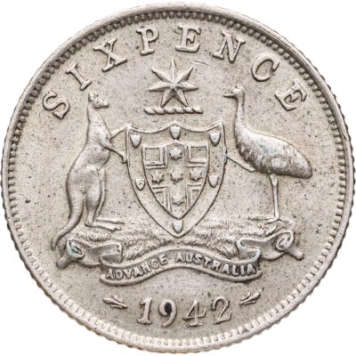 купить Австралия 6 пенсов (pence) 1942, без отметки монетного двора