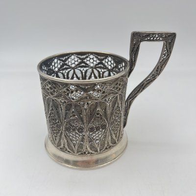 купить Подстаканник ажурный, мельхиор (медь-никель), скань, Казаковская артель «Металлист», СССР, 1948-1957 гг.