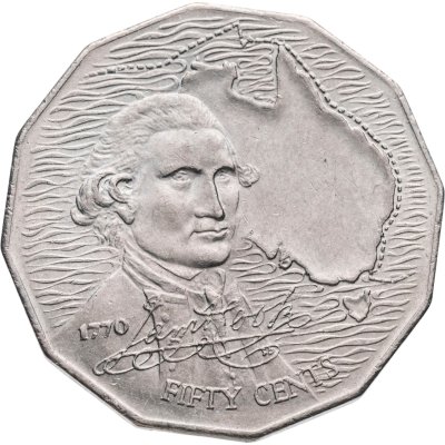 купить Австралия 50 центов (cents) 1970 "200 лет австралийскому путешествию капитана Кука"
