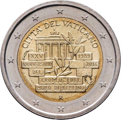 купить Ватикан 2 евро 2014 "25 лет падения берлинской стены", в буклете