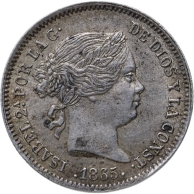 купить Испания 10 сентимо (centimos) 1865 знак монетного двора "7-и конечная звезда" - Севилья