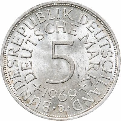 купить Германия 5 марок, 1969 Отметка монетного двора: "D" - Мюнхен