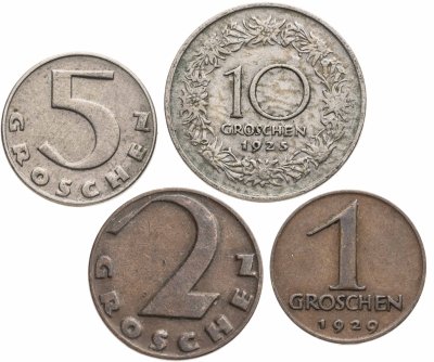 купить Австрия набор монет от 1 до 10 грошей 1925-1938 (4 шт)