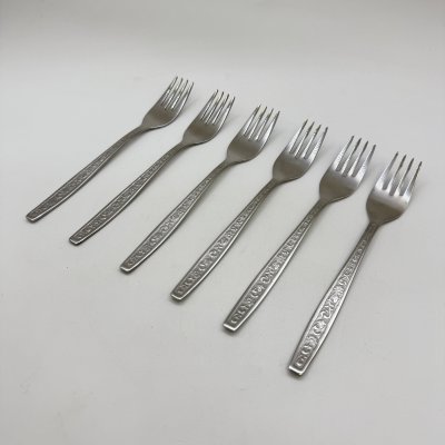 купить Набор из 6-ти вилок с флоральным декором, нержавеющая сталь, Металлургический завод «Электросталь», СССР, 1970-1990 гг.