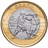 Купить Бразилия 1 real (реал) 2016 "XXXI летние Олимпийские Игры, Рио-де-Жанейро 2016 boxing (бокс)"