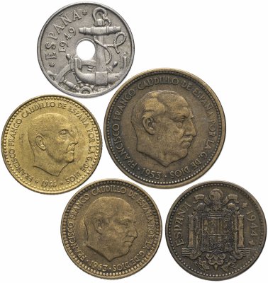 купить Испания набор монет 1944-1975 (5 штук)