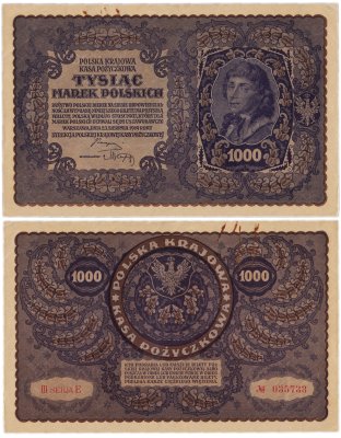 купить Польша 1000 марок 1919 (Pick 29(3) 3 серия Е